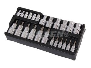 25PC 1/4 1/2 DR STAR BIT SET IN RED TRAY