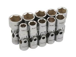 UNIVERSAL JOINT SOCKETS 10PC 10-19MM ON RAIL SHALLOW