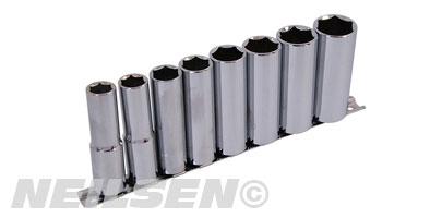 SOCKET SET - 8 PIECE 1/2IN DRIVE - DEEP ON A RAIL