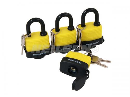 4 X KEYED ALIKE 40MM WATER RESISTANT WEATHERPROOF STEEL HEAVY DUTY PADLOCKS