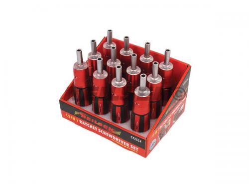 12 IN 1 RATCHET SCREWDRIVER SET ALUMINIUM RED BLACK GRIP