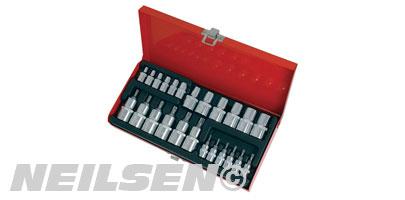 25PC 1/4 1/2 DR STAR BIT SET IN RED TRAY