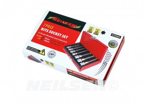 7PC SOCKET BITS SET IN RED TRAY