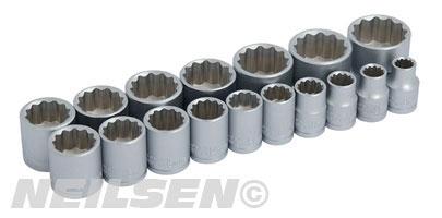 SOCKET SET - 17 PIECE 3/8INCH DRIVE ON A RAIL