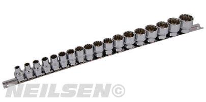 SOCKETS - MULTI-DRIVE 18 PIECE 3/8 DRIVE ON A RAIL