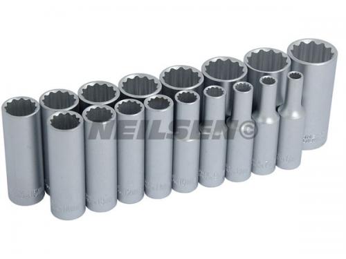 SOCKET SET - 17 PIECE 3/8INCH DRIVE / DEEP ON A RAIL