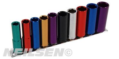 SOCKET SET - 10 PIECE 1/2 DRIVE - MULTI-COLOURED - DEEP NEILSEN