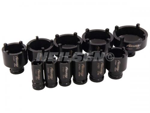 11-PIECE SPECIAL SOCKET SET FOR GROOVED NUTS, 22-75 MM