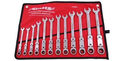 RATCHET COMBINATION WRENCH SET FLEXI 12PCS DEEP OFFSET