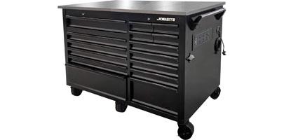 WORKBENCH IN MATT BLACK WITH FLIP-TOP STAINLESS STEEL TOP