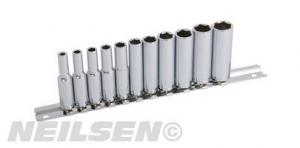 SOCKET SET - 11 PIECE 1/4IN DRIVE - DEEP ON A RAIL