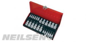 25PC 1/4 1/2 DR STAR BIT SET IN RED TRAY