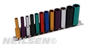 SOCKET SET - 12 PIECE 1/4IN. DRIVE - MULTI-COLOURED - DEEP