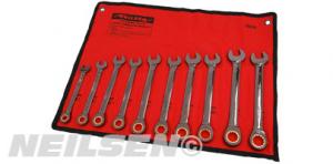 METRIC/SAE SIZE RATCHET COMBINATION WRENCH 10PIECE SET