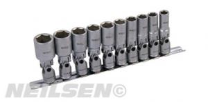 UNIVERSAL JOINT SOCKETS 10PC 10-19MM ON RAIL DEEP