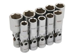 UNIVERSAL JOINT SOCKETS 10PC 10-19MM ON RAIL DEEP