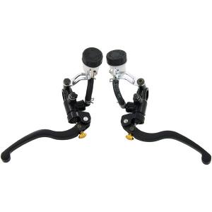 PAIR OF LEVERS BRAKE AND CLUTCH BOTH WITH CLEAR OIL POTS IN BLACK